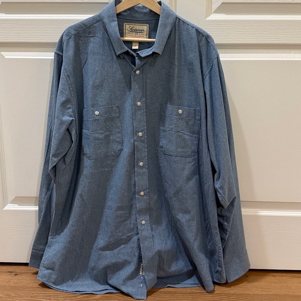 EUC Scotsman Trade Mark Co Denim Shirt Men XL USA Made Hand Sewn